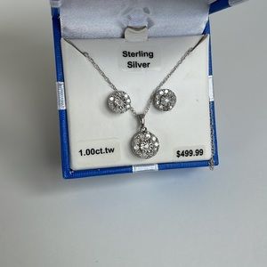 NWT 1ct.tw Diamond Sterling Silver Necklace/Earrings